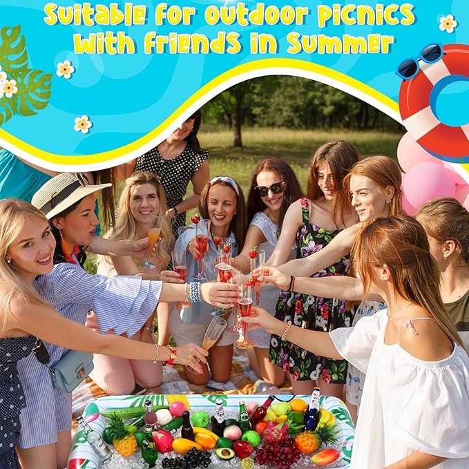 3 Pcs Inflatable Serving Bars Summer Ice Buffet Salad Serving Trays Ice Holder for Party BBQ Picnic Inflatable Drink Cooler with Drain Plug Air Pump Luau Pool Party Supplies (Palm Leaf)