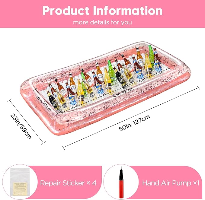 HBlife 2 PCS Inflatable Serving Bar, Inflatable Buffet Cooler for Outdoor Party, BBQ, Luau, Salad Ice Tray Food Drink Containers with Drain Plug and 1 Hand Air Pump,