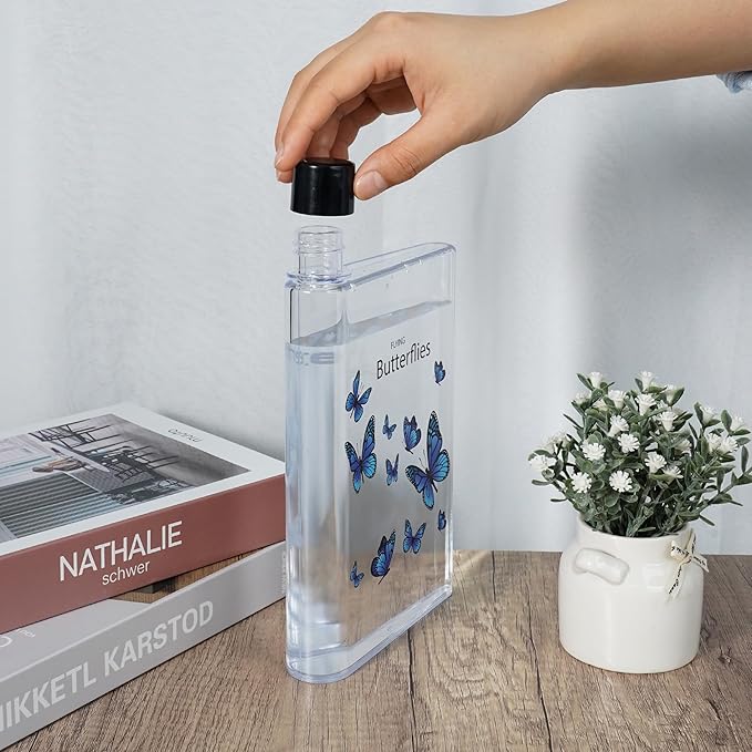 Flat Water Bottle For Travel,14oz Slim Water Bottle,Transparent Slim Water Bottle 420ml-BPA Free&Portable-Square Water Bottle Flat for Sports,Fitness,Camping,Hiking