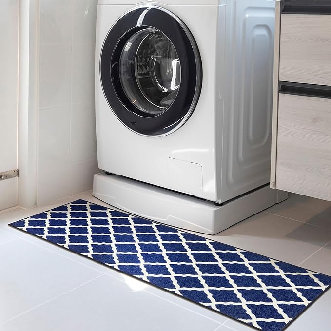 Ottomanson Glamour Collection Non-Slip Rubberback Moroccan Trellis Design 2x6 Indoor Runner Rug, 2'2" x 6', Navy