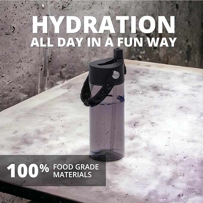 Elemental Leak Proof Water Bottles for Kids - Splash Kids Water Bottle for School with Fun Fidget Pop-it Handle - BPA Free Tritan Plastic Reusable Water Bottle with Straw - Black - 18oz