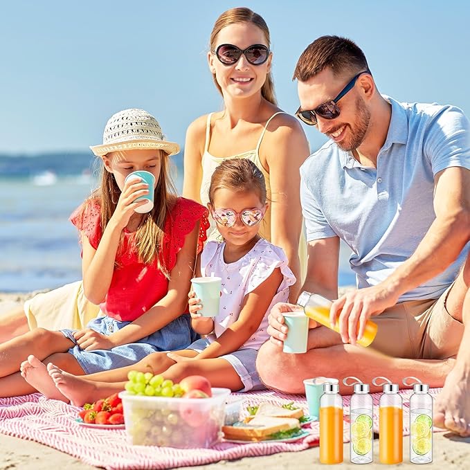 Zubebe 40 Pcs 10 oz Reusable Water Bottles Bulk Clear Bottles with Stainless Steel Leak Proof Lids Acrylic Bottles with Nylon Carrying Strap Shaker Bottles for Water, Milk, Smoothie, Juice Beverage