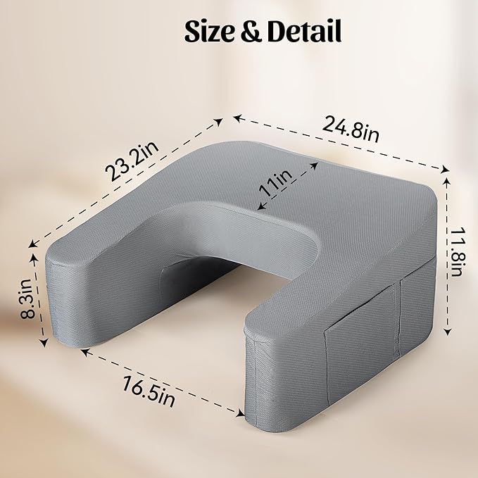 Reading Pillow for Gaming, Lap Desk Gaming Pillow with Side Pockets for Adult, 9.8° Slope, Ergonomic Arm Rest Pillow for Reading, Gaming, Working & Relaxing in Bed Couch Floor Sofa Car