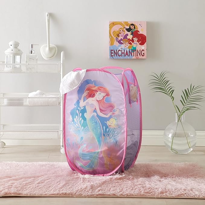 Disney Little Mermaid Ariel Pop Up Hamper with Durable Carry Handles, 21'' H x 13.5'' W X 13.5'' L