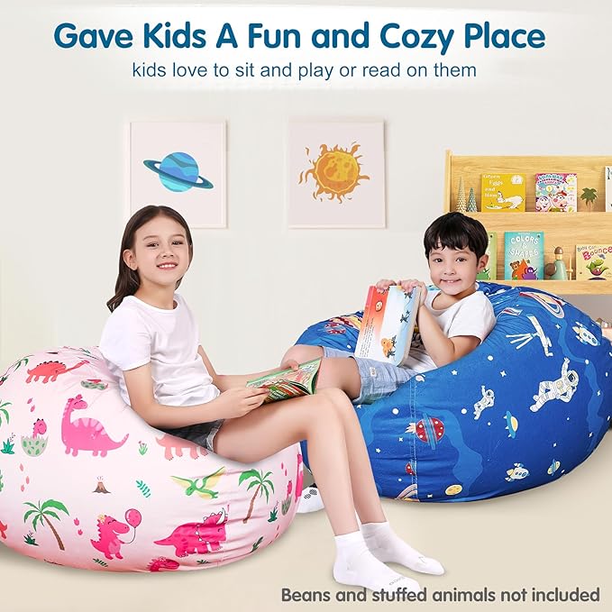 Lukeight Stuffed Animal Storage Bean Bag Chair Cover for Kids, Zipper Beanbag Chair Cover for Organizing Toddler and Kids' Rooms Plush Toys (Outer Space Velvet, X-Large)