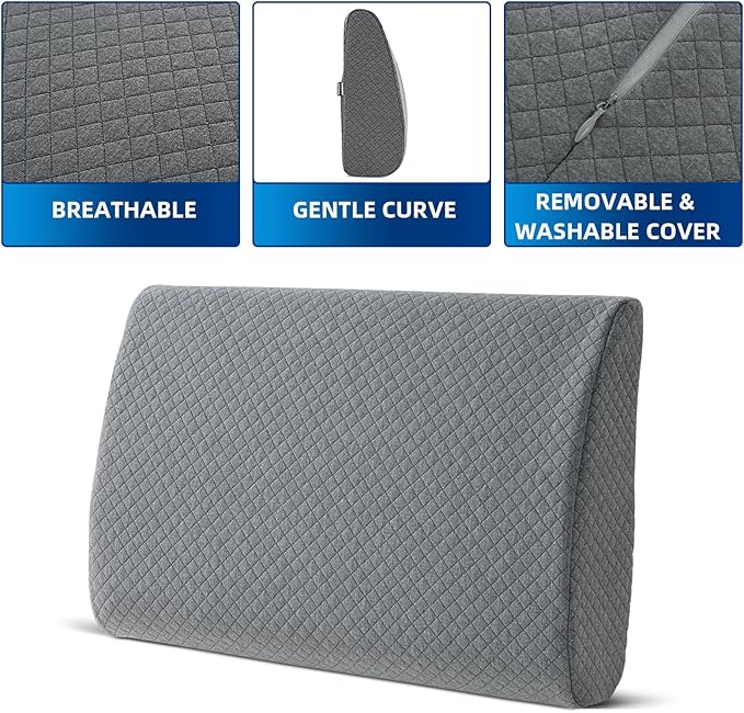 MABOZOO Memory Foam Back Support Cushion for Recliner Chair,Lumbar Support Pillow for Elderly,Extra Large Lumbar Support Pillow with Extension Straps,Grey