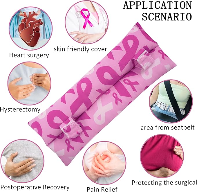 Mastectomy Pillow, Hysterectomy Pillow, Post Heart Surgery Seatbelt Pillow, C Section Recovery Pillow, Port Pillow for Chemo Patients, Pacemaker Seatbelt Protection, Breast Cancer Gifts for Women