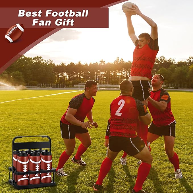 Water Bottle Carrier with 6 Bottles 20 oz Football Water Bottles for Boys with Carrier Squeeze Water Bottles Sports Team Water Bottles with Carrier for Fitness Bike Gym