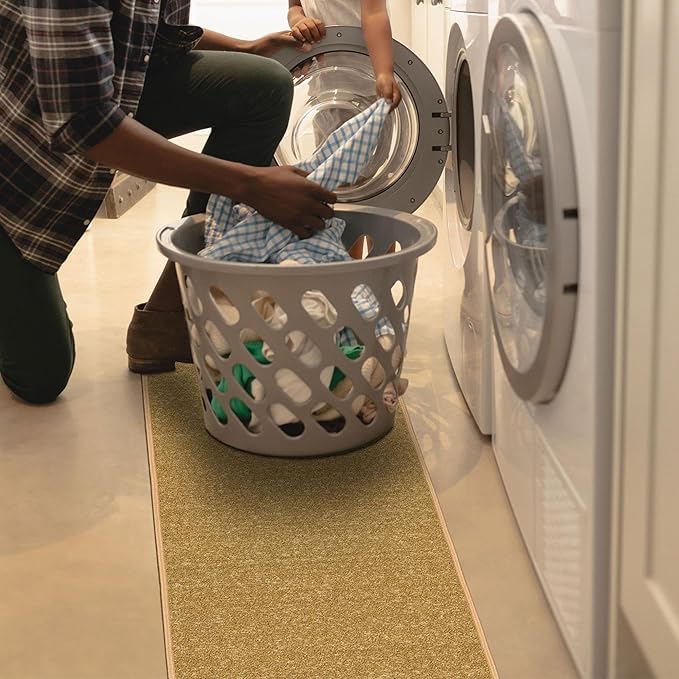 Machine Washable Modern Solid Design Non-Slip Rubberback 2x5 Traditional Runner Rug for Hallway, Kitchen, Bedroom, Entryway, 20" x 59", Beige