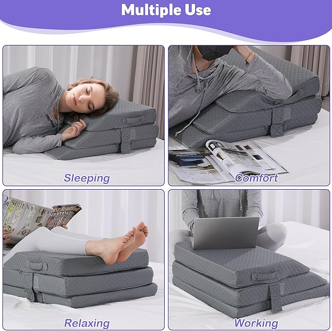 BALAPET Adjustable Wedge Pillow for Double Legs, 8" Height Elevated Leg Rest Pillow for Circulation, Supportive Bolster Pillow for Pregnancy Relieves Pressure Hip Leg Elevation, Dark Grey