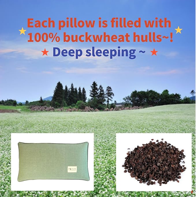 Buckwheat Pillow for Sleeping-Breathable for Cool Sleep,Cervical Support for Back and Side Sleepers,Korean Style,Standard Size 22"x14"(1pc), Light Green