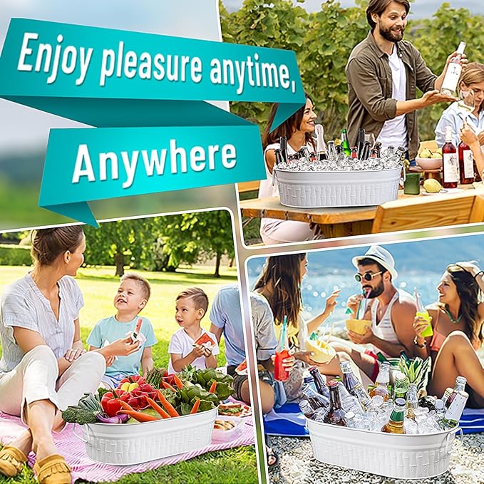 Large Ice Buckets for Parties, IKAYAS Galvanized Metal Ice Bucket Ice Tub with Scoop for Cocktail Bar Mimosa Bar Supplies, Large Champagne Bucket Beer bucket Metal