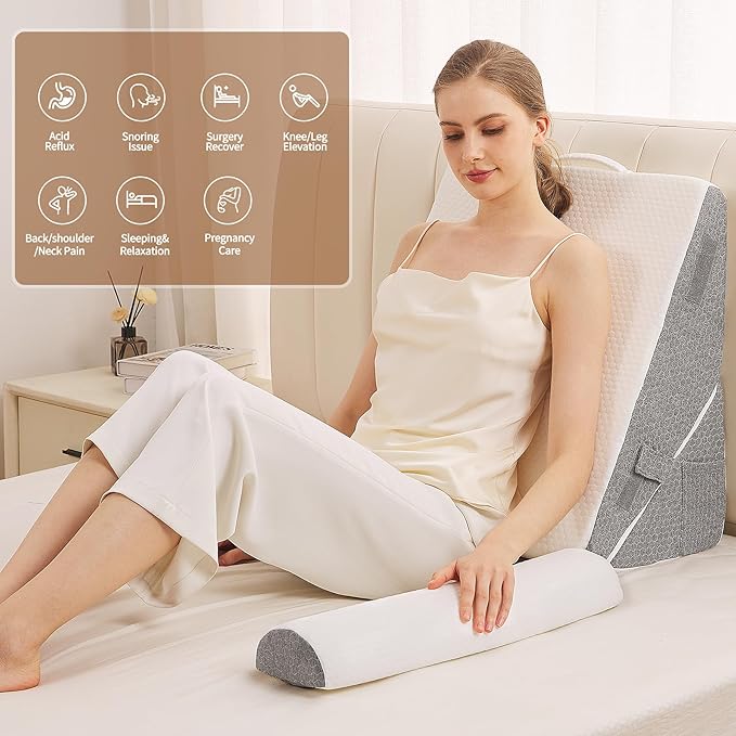 Wedge Pillow for Sleeping, 3PCS Bed Pillow for Side Sleeping, L29 x H22 Body Pillow with Memory Foam, Pocket Included
