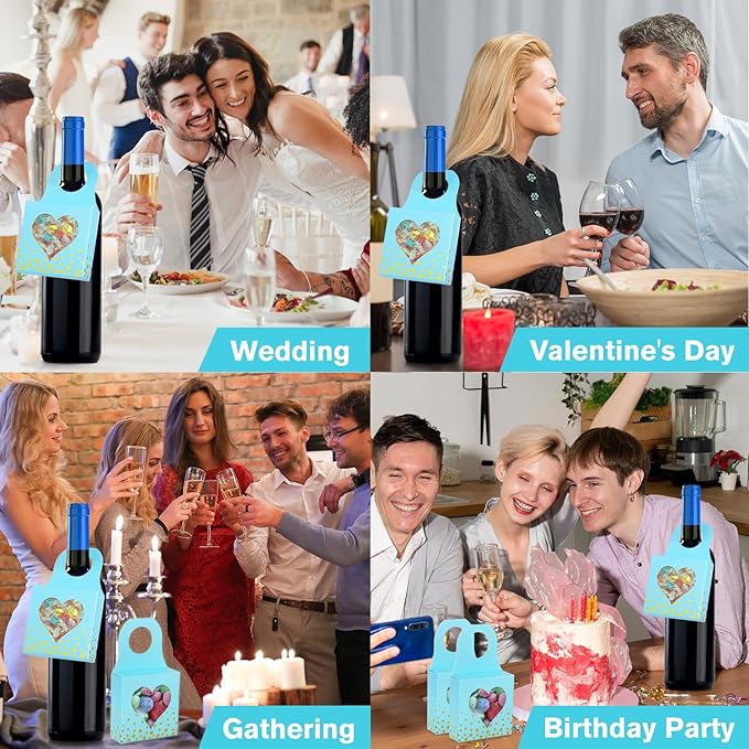 ISKYBOB 25 Pieces Wine Bottle Box with Window, Kraft Paper Wine Boxes for Gifts Hanging Wine Bottle Gift Box Foldable Wine Bottle Hanger Favor Box for Holding Candy Truffles Chocolate Cookies (Blue)