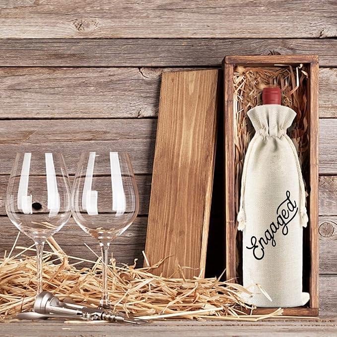 PLIGREAT 4 Pcs Cotton Linen Wine Bags, Reusable Wine Gift Bags with Drawstrings, Wine Bottle Wrap Bags Bulk Congrats Gifts Bags for Engagement Party Thanksgiving Christmas Gifts Bags