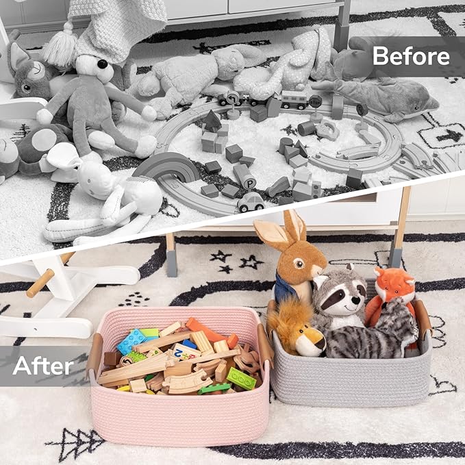 CHICVITA Pink Basket Storage Baskets for Organizing, Gift Basket for Toys, Baby Basket for Diapers, Woven Baskets for Storage, Decorative Basket for Living Room, 14.5" x 13" x 6"