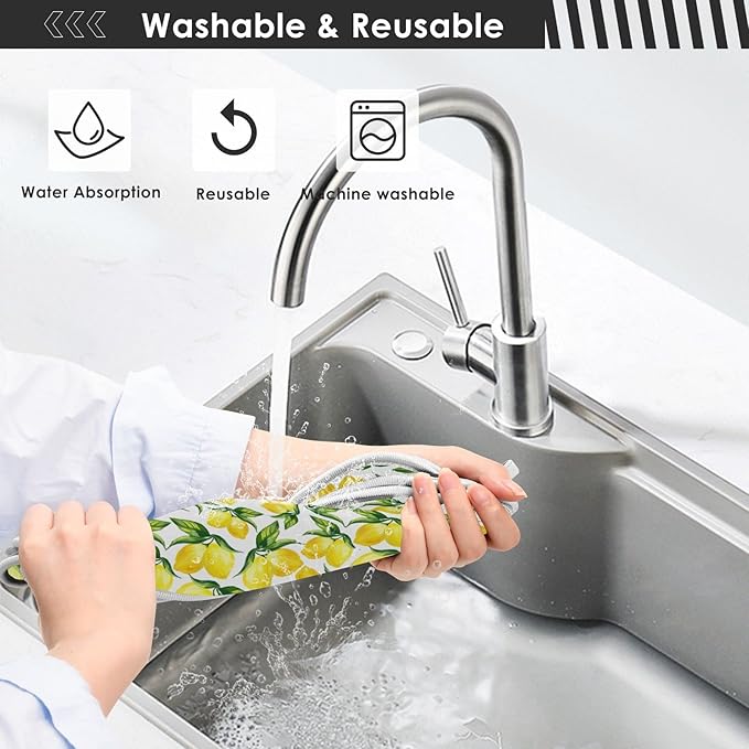 Kitchen Faucet Absorbent Mat,Lemon Water Splash Guard for Sink, Faucet Drip Catcher Thicken Sponge Microfiber Faucet Water Catcher Mat Sink Absorbent Mat for Kitchen 30x5in 2 Pack