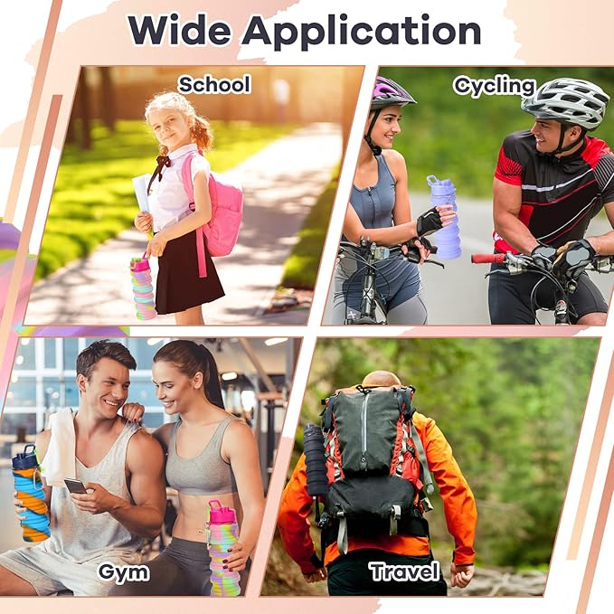 Sunnyray 14 Pack Collapsible Water Bottles 17oz Silicone Portable Water Bottle Bulk Foldable Leak Proof Water Bottle Reusable Camouflage Sports Bottles with Clip for Travel Hiking Camping Outdoor