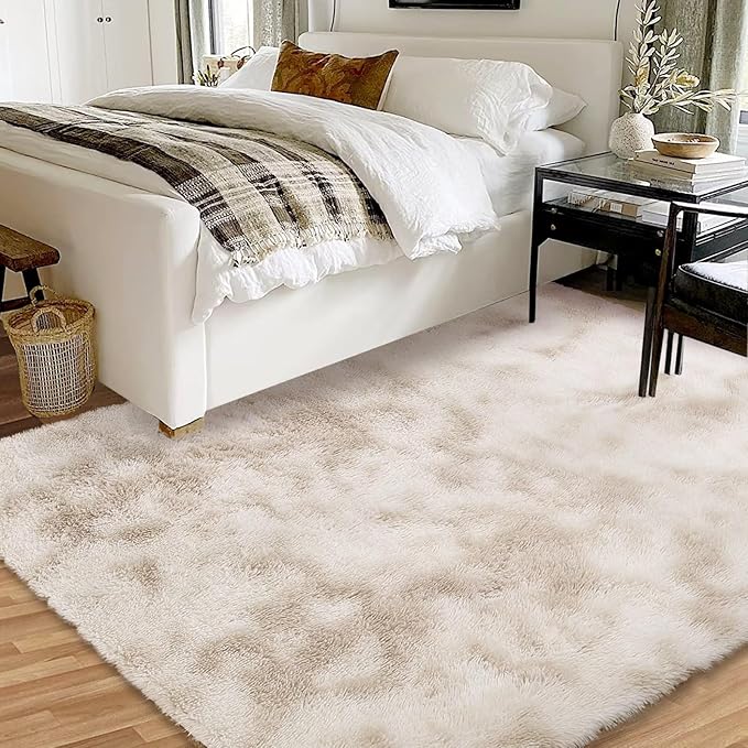 Extra Large 9x12 Fluffy Shaggy Area Rug for Living Room Indoor Modern Plush Faux Fur Carpet for Bedroom Soft Thick Throw Rug for Nursery Non Slip Fuzzy Rug for Home Decor,Tie Dye Light Taupe