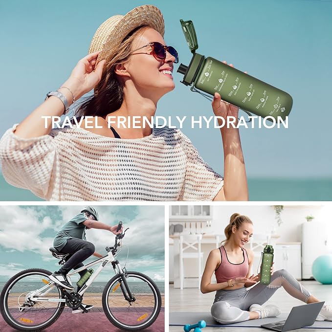 GOSWAG 32oz Motivational Water Bottles with Time Marker and Fruit Strainer, Sports Water Bottle with Times to Drink, Leakproof, Reusable Plastic Bottle with Strap no Straw for Gym, School