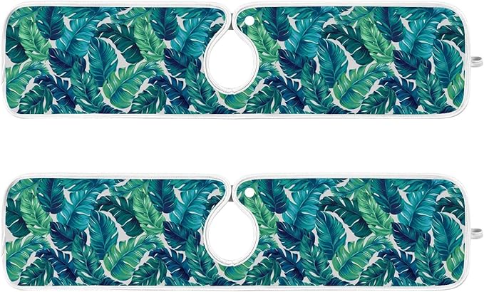Kitchen Faucet Absorbent Mat,Turquoise Green Palm Leaves Water Splash Guard for Sink, Faucet Drip Catcher Thicken Sponge Microfiber Faucet Water Catcher Mat Sink Absorbent Mat for Kitchen 30x5in 2Pack