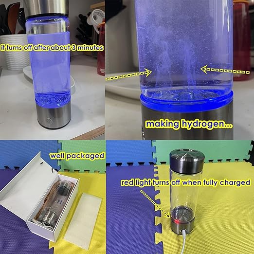 Hydrogen Water Bottle, Type C Rechargeable Hydrogen Rich Water Generator with SPE and PEM Technology, Portable Hydrogen Glass Water Ionizer Machine for Home Office Travel and Fitness Daily Drinking