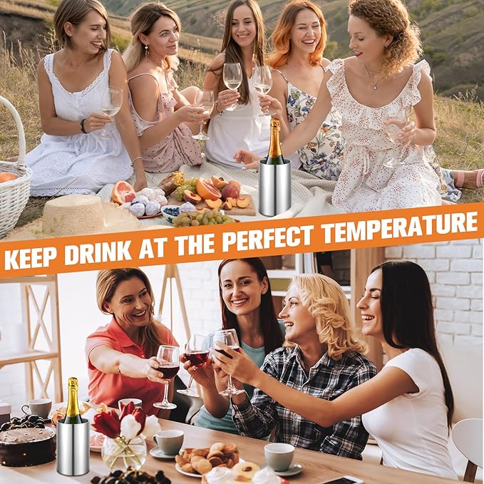 Wine Chiller Bucket Stainless Steel Wine Chiller Bottles for 750 ml Insulated Double Layer Bucket Wine Cooler Bucket to Keep Wine Cold for Wine Lovers Parties Bar (1 Pcs)
