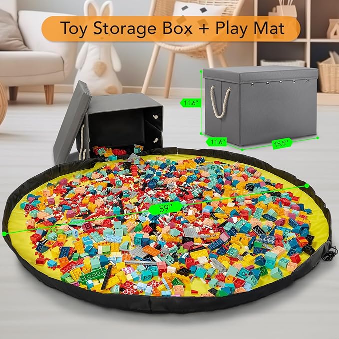 Toy Storage Box + Play Mat for Kids Toy Chest Organizer Kids Toy Storage Organizer Foldable Big Storage Bins with Lids Large Toy Box for Boys Girls Toy Holders for Kids Rooms Nursery (Gray)