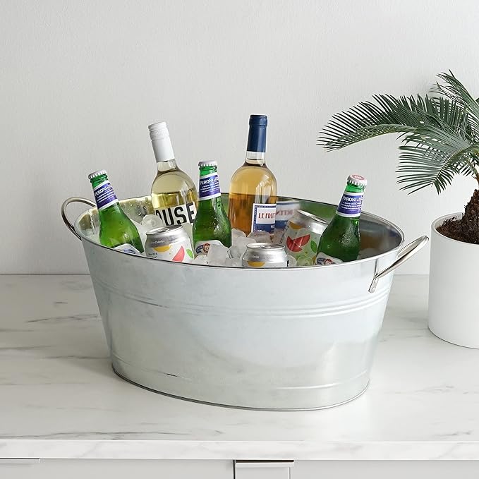 True Ice Buckets for Parties 6.3 Gallons (23.8 Liters), Large Galvanized Tubs for Drinks, Large Beverage Tubs for Parties, Galvanized Bucket, Set of 1
