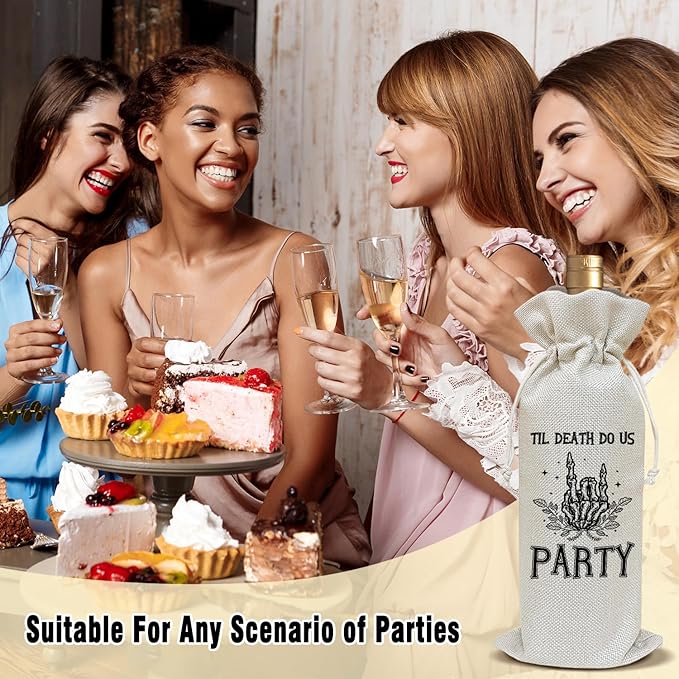 The Death To Us - Wine Canvas Bag, Bachelorette Party Gift for Bride Bridesmaids Gifts Wine Bags for Wine Bottles, Skull Wine Gifts With Drawstring Engagement Bridal Shower Party Decoration -WB16