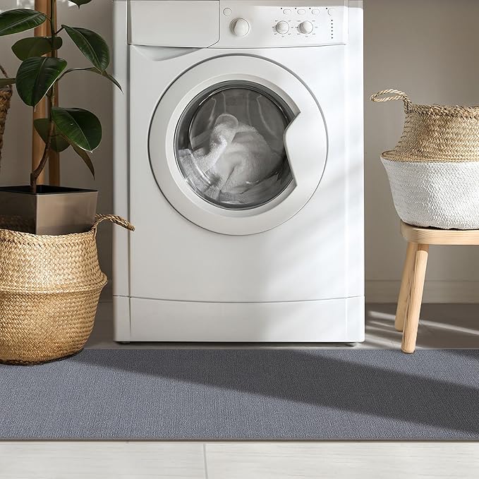 Machine Washable Modern Solid Design Non-Slip Rubberback 2x6 Traditional Runner Rug for Hallway, Kitchen, Bedroom, Living Room, 2'2" x 6', Gray