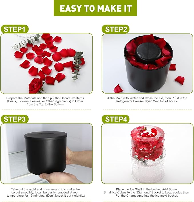 Ice Bucket Mold, Wine Bottle Chiller DIY Ice Bucket Champagne Ice Bucket Mold Floral Ice Bucket Mold,Ice Molds Holiday Bar Any Celebration Party Wedding Christmas and Thanksgiving (Hard Red)