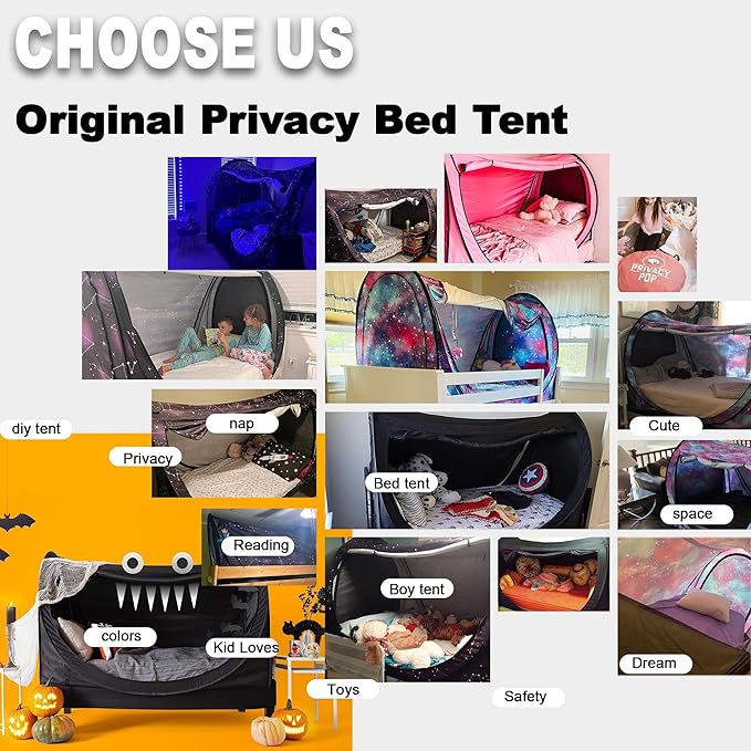 Privacy Pop up Eclipse Bed Tent Bed Drapes (Unicorn Galaxy, Twin)