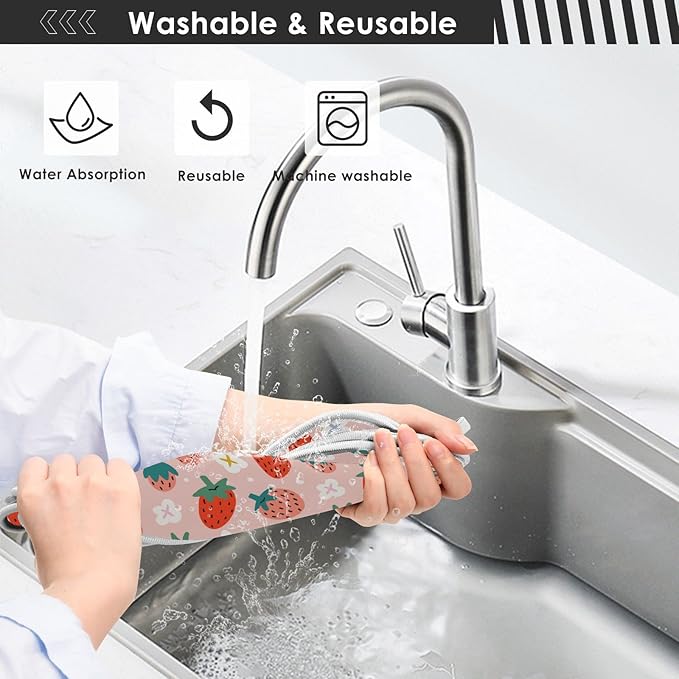 Kitchen Faucet Absorbent Mat,Strawberry Summer Berry Water Splash Guard for Sink, Faucet Drip Catcher Thicken Sponge Microfiber Faucet Water Catcher Mat Sink Absorbent Mat for Kitchen 14x5in 2 Pack