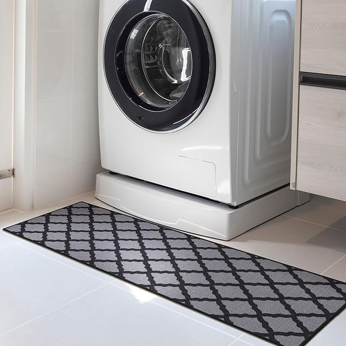 Ottomanson Glamour Collection Non-Slip Rubberback Moroccan Trellis Design 2x6 Indoor Runner Rug, 2'2" x 6', Dark Gray