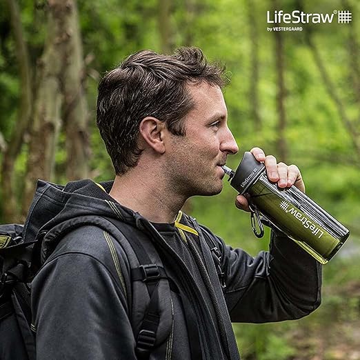 LifeStraw Go Bottle 2-Stage with Integrated 1,000 Liter LifeStraw Filter and Activated Carbon, Green, 22oz
