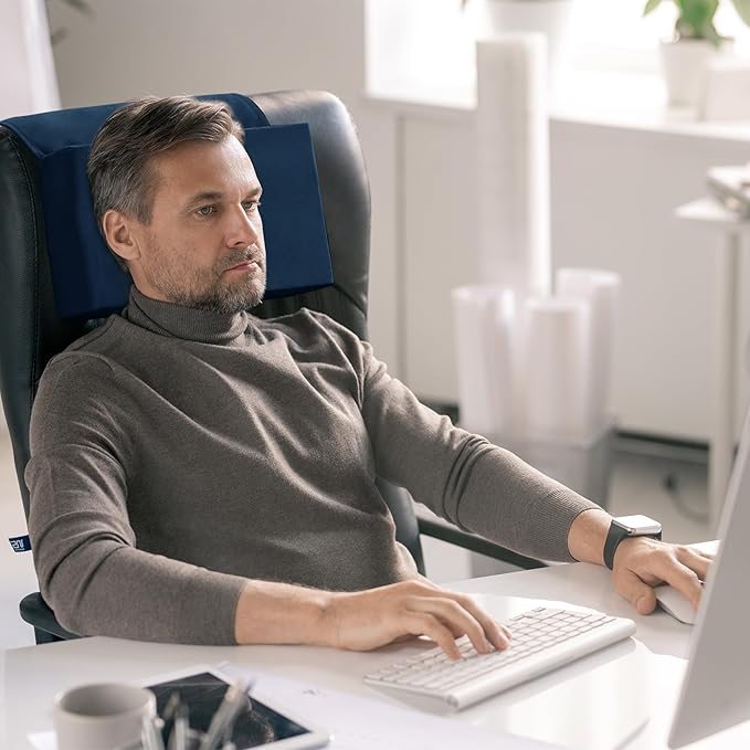 MABOZOO Head Pillow for Recliner Chair with Pocket,Headrest Cushion for Neck Pain Relief and Cervical Support,Recliner Head Pillow for Travel Home Recliner Sofa Armchair(Navy)