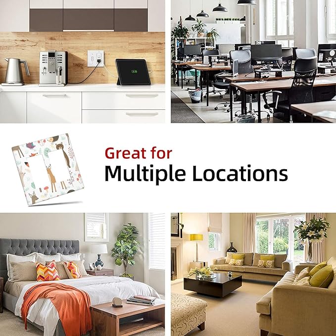 Cartoon Animal Deer Bear Fox Light Switch Cover Decorative Double Rocker Plastic Wall Plate Outlet Cover for Women Girls Bedroom Kitchen Living Room Decor 4.5 * 4.5