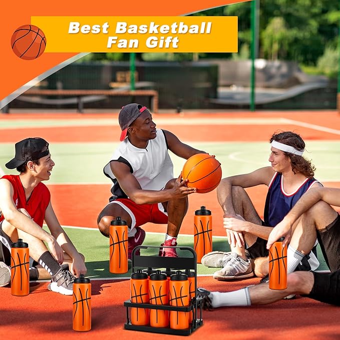 Water Bottle Carrier with 6 Bottles 20 oz Basketball Water Bottles for Boys with Carrier Squeeze Water Bottles Sports Team Water Bottles with Carrier for Fitness Bike Gym