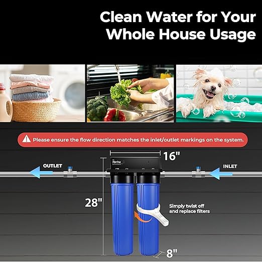 iSpring Whole House Water Filter System, Reduces Scale, Corrosion, Chlorine, Taste, Odor, 2-Stage Water Descaler and Water Filter, Model: WGB22B-DS
