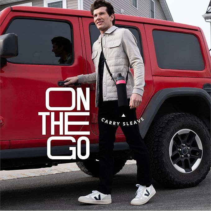 Insulated Water Bottle with Straw and Handle 22 oz-Stainless Steel Water Bottles with Straw, Dual Cap Function & Sleeve, Keeps Drinks Hot Up to 12 Hours & Cold Up to 24 Hours (Hot Pink)