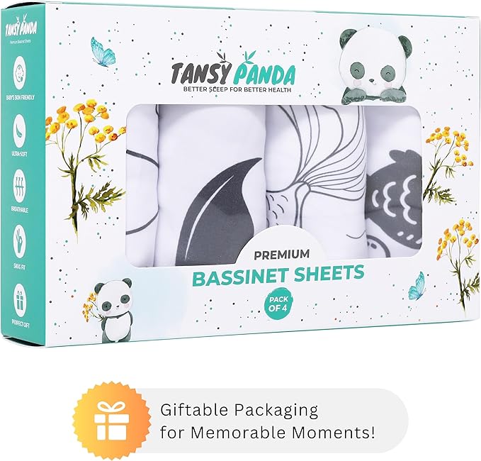 TansyPanda 33 x 20 Bassinet Sheets Compatible with Papablic, Maxi-COSI Iora, Baby Joy, and Many Other Bassinet Bedside Sleepers, 4PC, Ultra Soft, Breathable Snug Fit, Unisex Boys Girls (Ocean Fish)