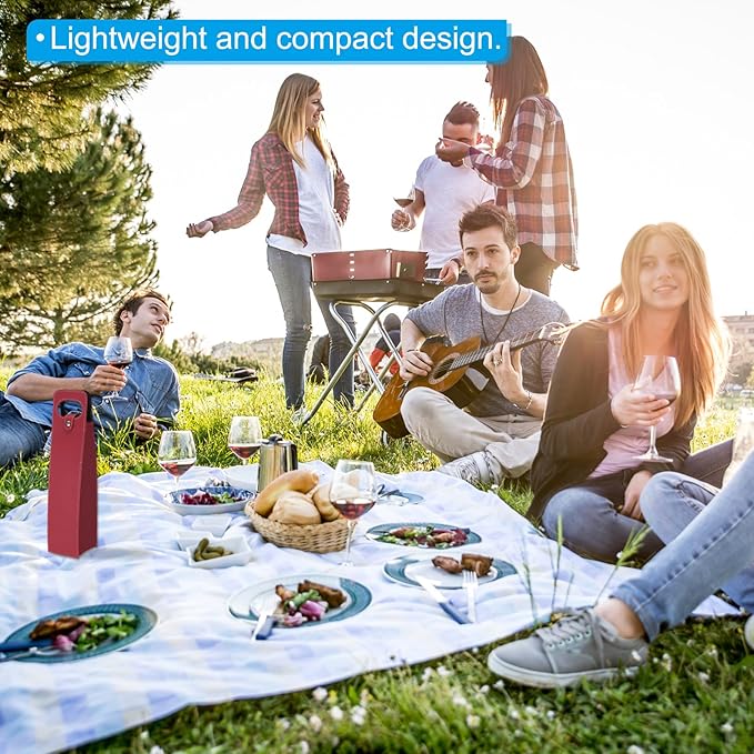 PATIKIL Wine Gift Bag, Wine Bag Reusable Leather Wine Tote Carrier for Wine Bottles Portable Champagne Gift Bags for Picnic Party Wedding, Red