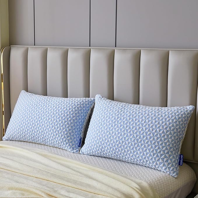 Cooling Shredded Memory Foam Pillow - Standard Size Bed Pillow Adjustable Pillow for Side Back Stomach Sleepers Cooling Gel Pillow (Pack of 2)