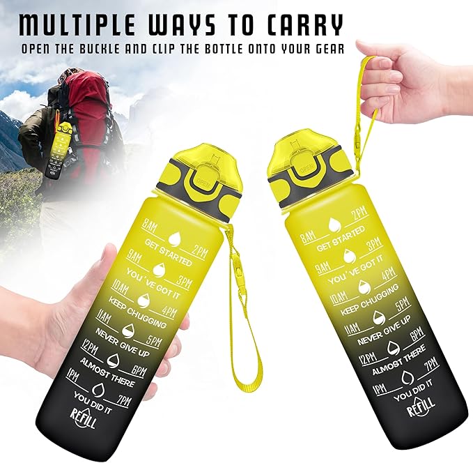 Enerbone 32 oz Drinking Water Bottle with Times to Drink and Straw, Motivational with Carrying Strap, Leakproof BPA & Toxic Free, Ensure You Drink Enough Water for Fitness Gym Outdoor