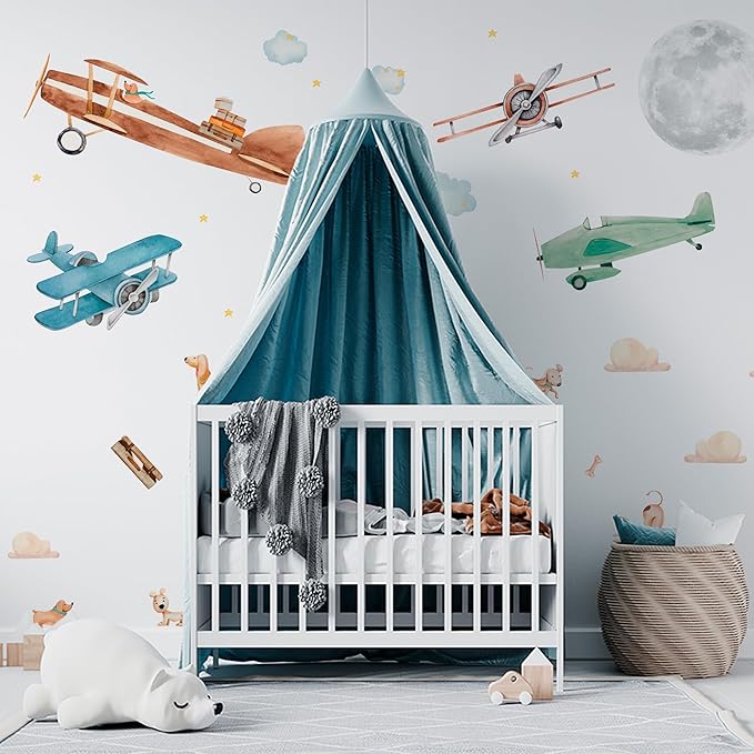 Large Airplane Wall Decals for Kids by Lipastick - 68 pcs Premium Kids Wall Stickers Aircrafts - Creative Nursery Wall Decal - Plane Vinyl Wall Decals for Baby Nursery Children Room Bedroom L Size