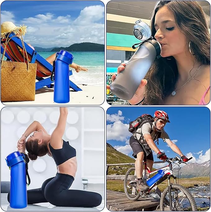 Air Water Bottle,750ML Scent Water Cup with 3 Flavour Pods,Leak Proof Sports Water Cup with Straw Suitable for Outdoor Sports,Gifts From Friends, Birthday Gifts (New Blue + 3pods)