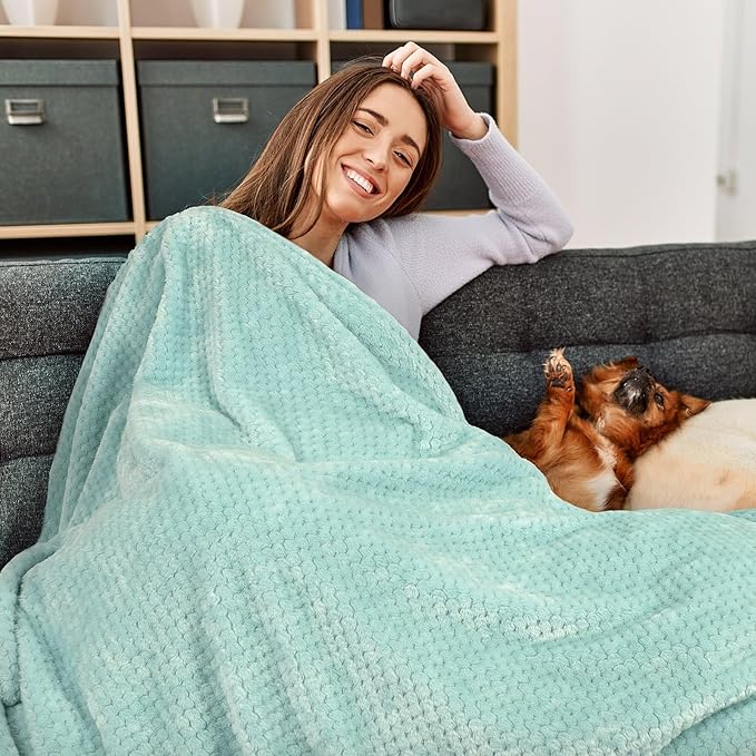 Travel Pillow and Blanket Set Neck Pillow Airplane Memory Foam for Traveling Compact with Bag Blue Green