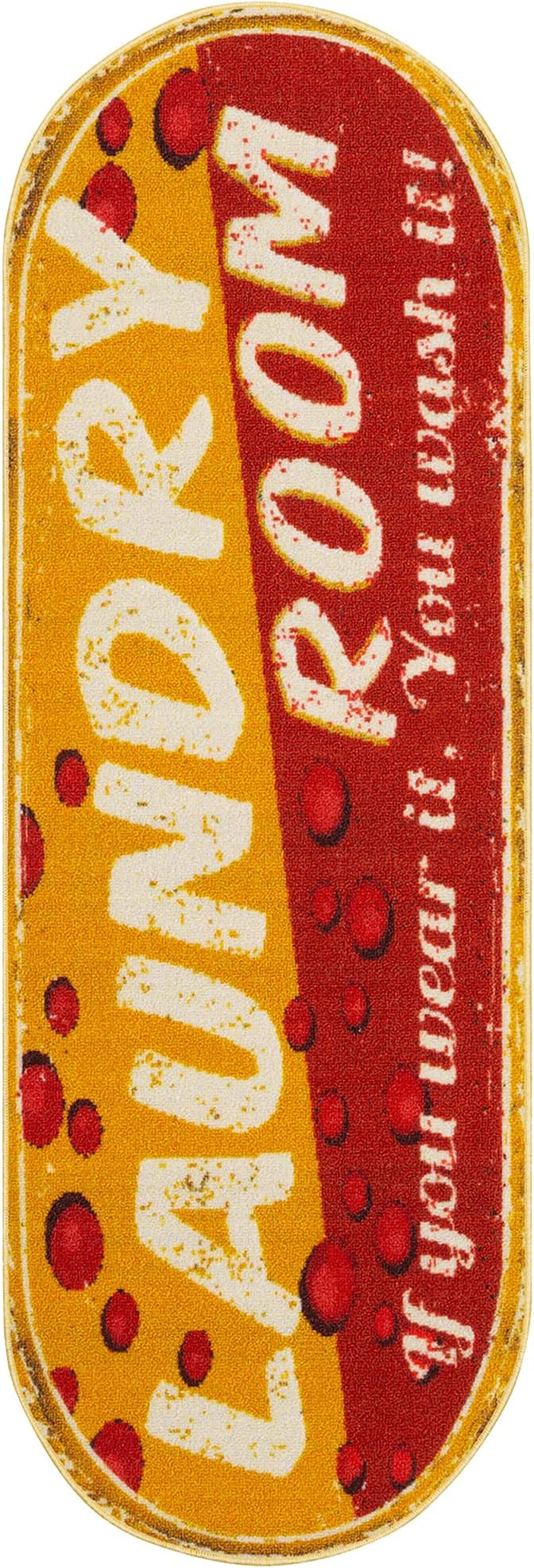 Machine Washable Bubbles Design Laundry Room Rug Non-Slip Rubberback 2x5 Laundry Runner Rug for Laundry Room, Bathroom, Washroom, 20" x 59" Oval, Red/Yellow