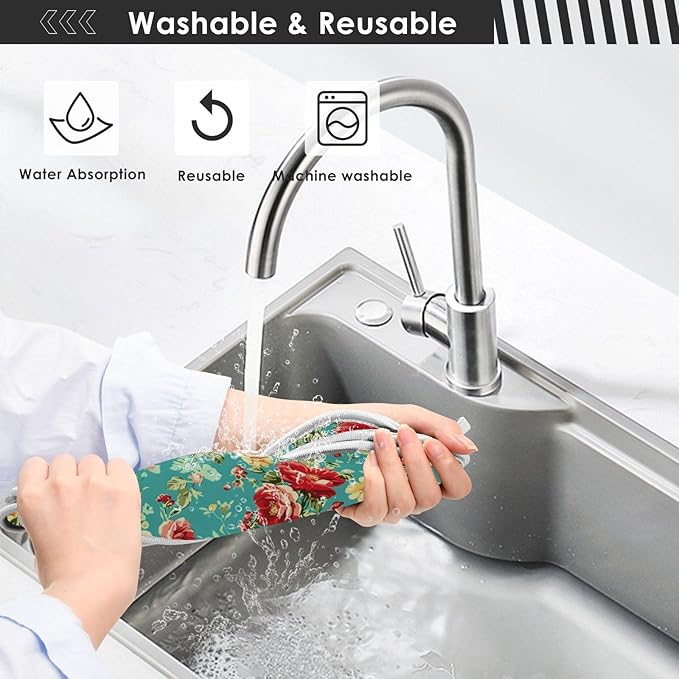 Kitchen Faucet Absorbent Mat,Rose Flower Floral Water Splash Guard for Sink, Faucet Drip Catcher Thicken Sponge Microfiber Faucet Water Catcher Mat Sink Absorbent Mat for Kitchen 30x5in 2 Pack